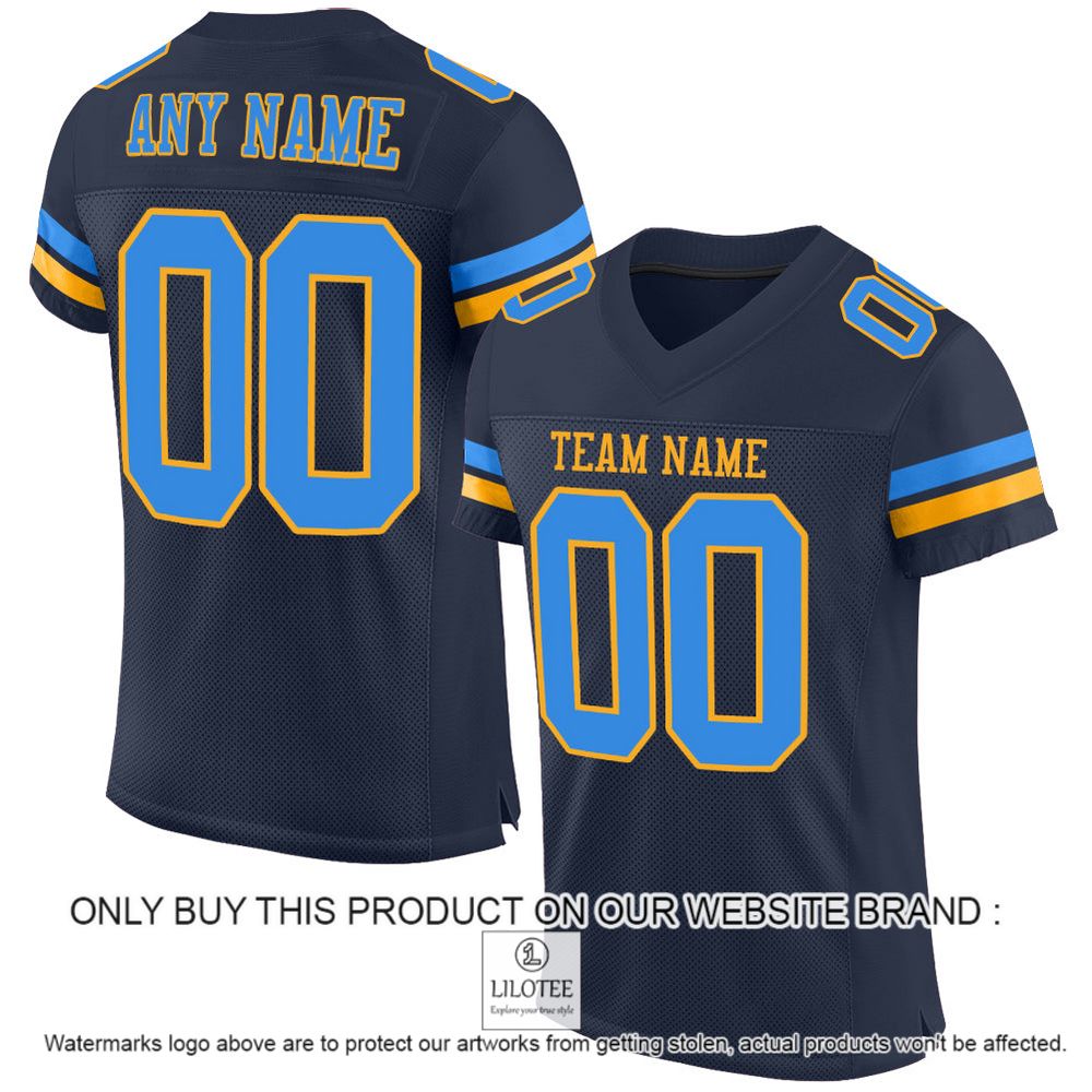 Navy Powder Gold-Blue Mesh Authentic Personalized Football Jersey - LIMITED EDITION 11