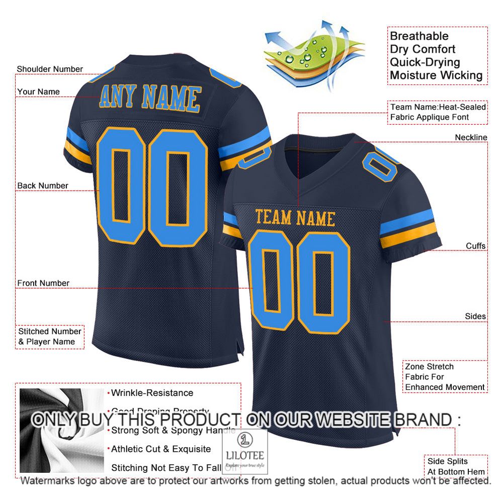 Navy Powder Gold-Blue Mesh Authentic Personalized Football Jersey - LIMITED EDITION 4 Navy Powder Gold-Blue Mesh Authentic Personalized Football Jersey - LIMITED EDITION - Image 4