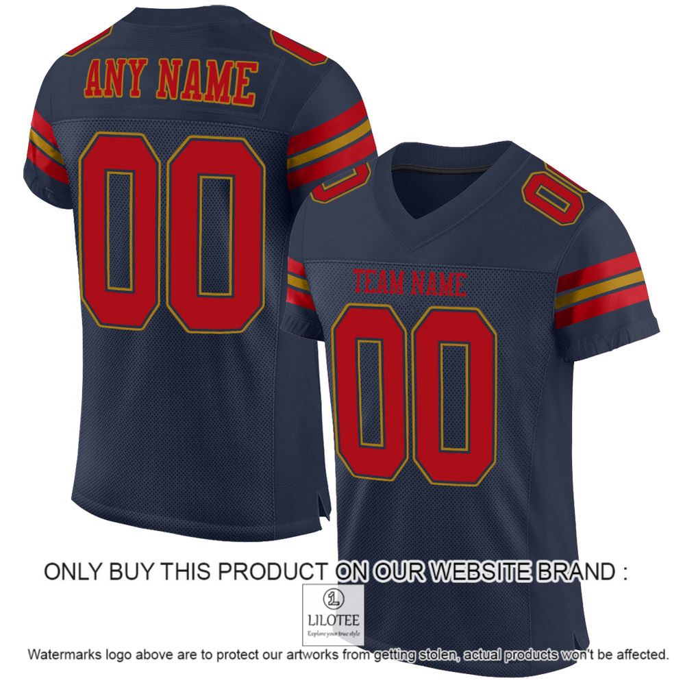Navy Red-Old Gold Mesh Authentic Personalized Football Jersey - LIMITED EDITION 11