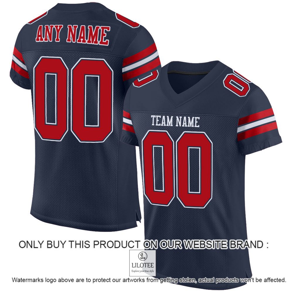 Navy Red-White Mesh Authentic Personalized Football Jersey - LIMITED EDITION 10