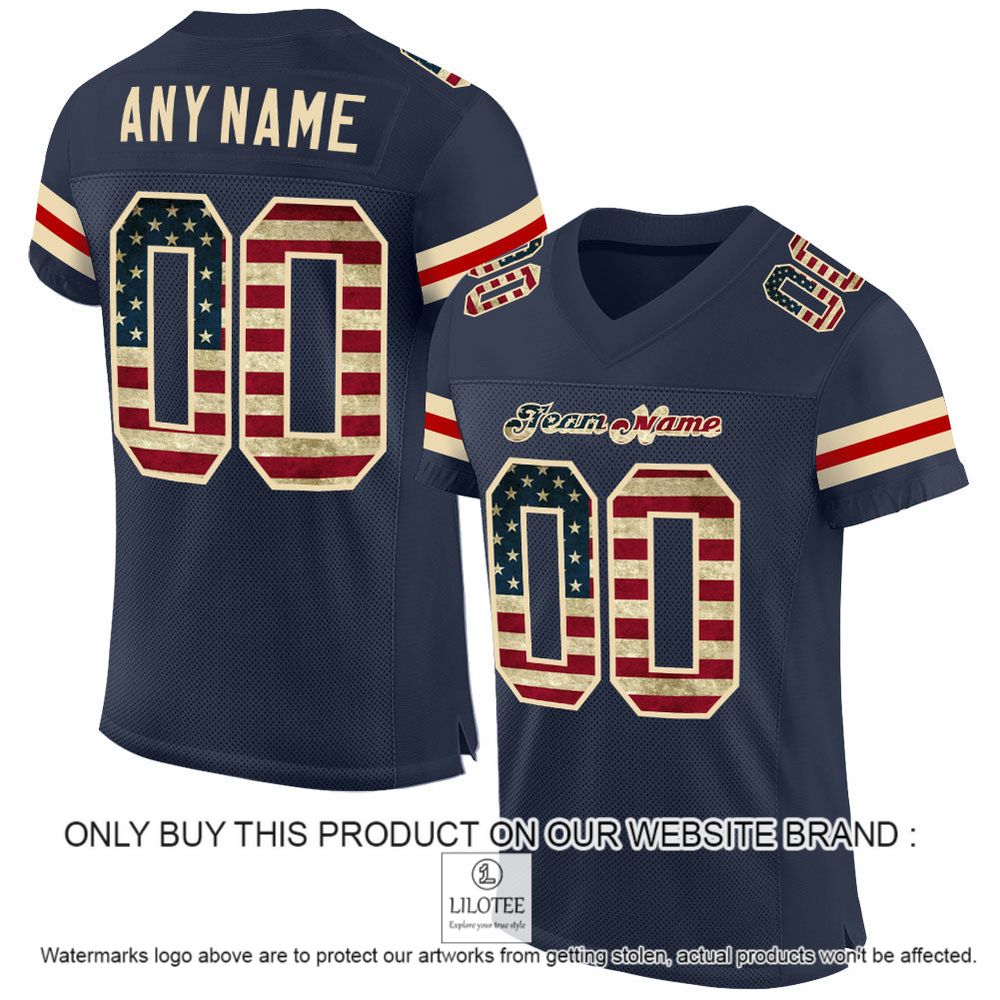 Navy Vintage USA Flag-Cream Mesh Authentic Personalized Football Jersey - LIMITED EDITION 10