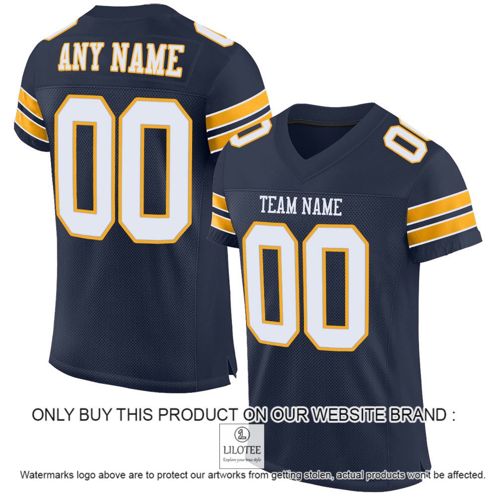 Navy White-Gold Mesh Authentic Personalized Football Jersey - LIMITED EDITION 8