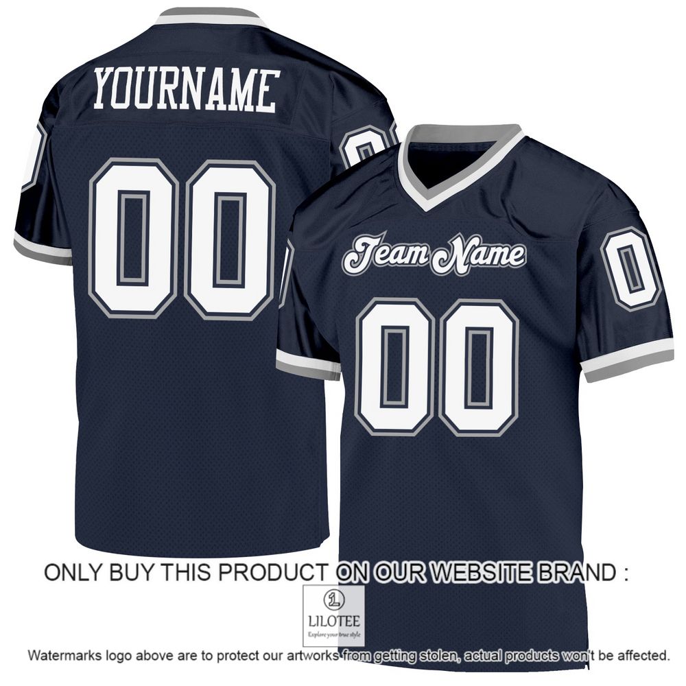 Navy White-Gray Mesh Authentic Throwback Personalized Football Jersey - LIMITED EDITION 10