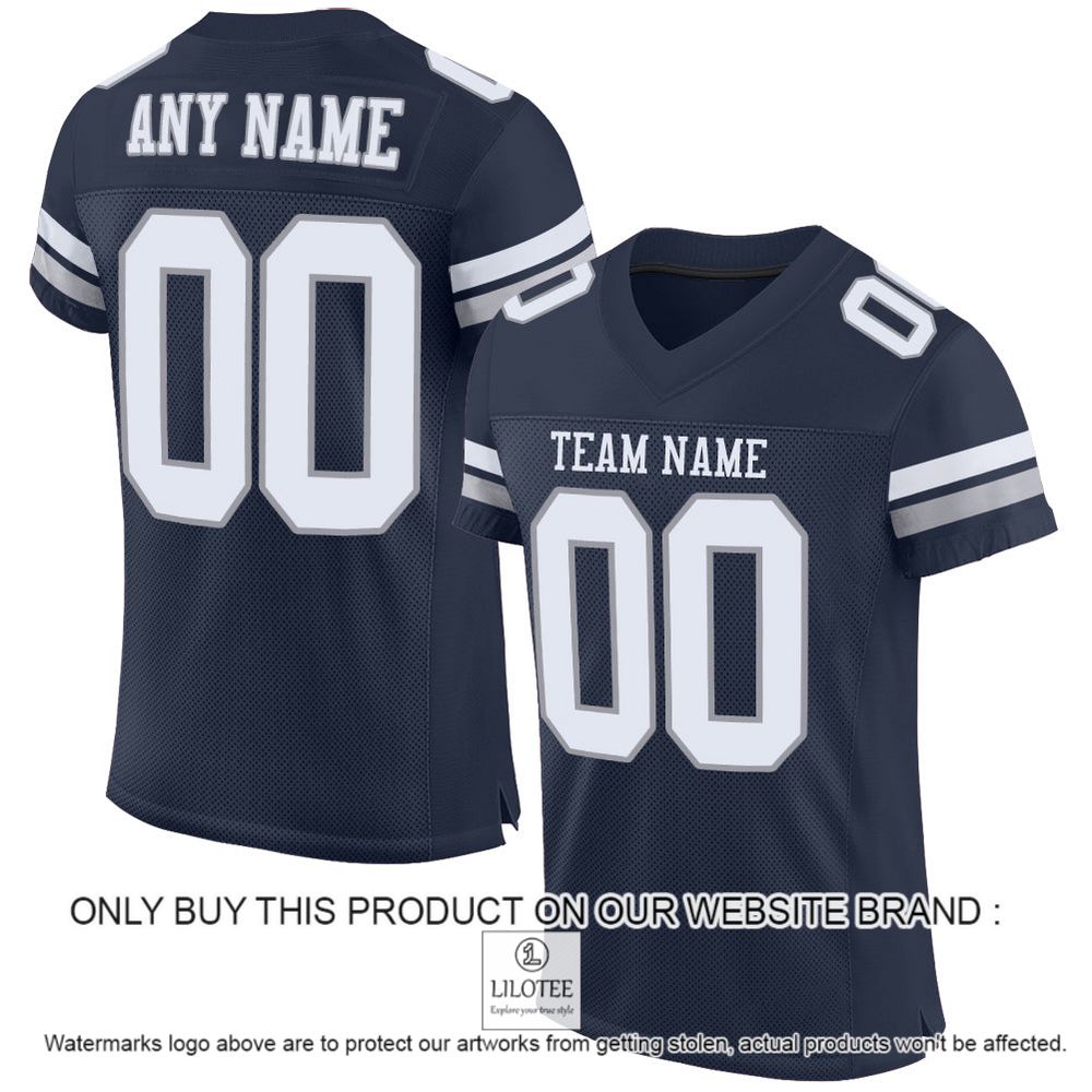 Navy White-Light Gray Color Mesh Authentic Personalized Football Jersey - LIMITED EDITION 12