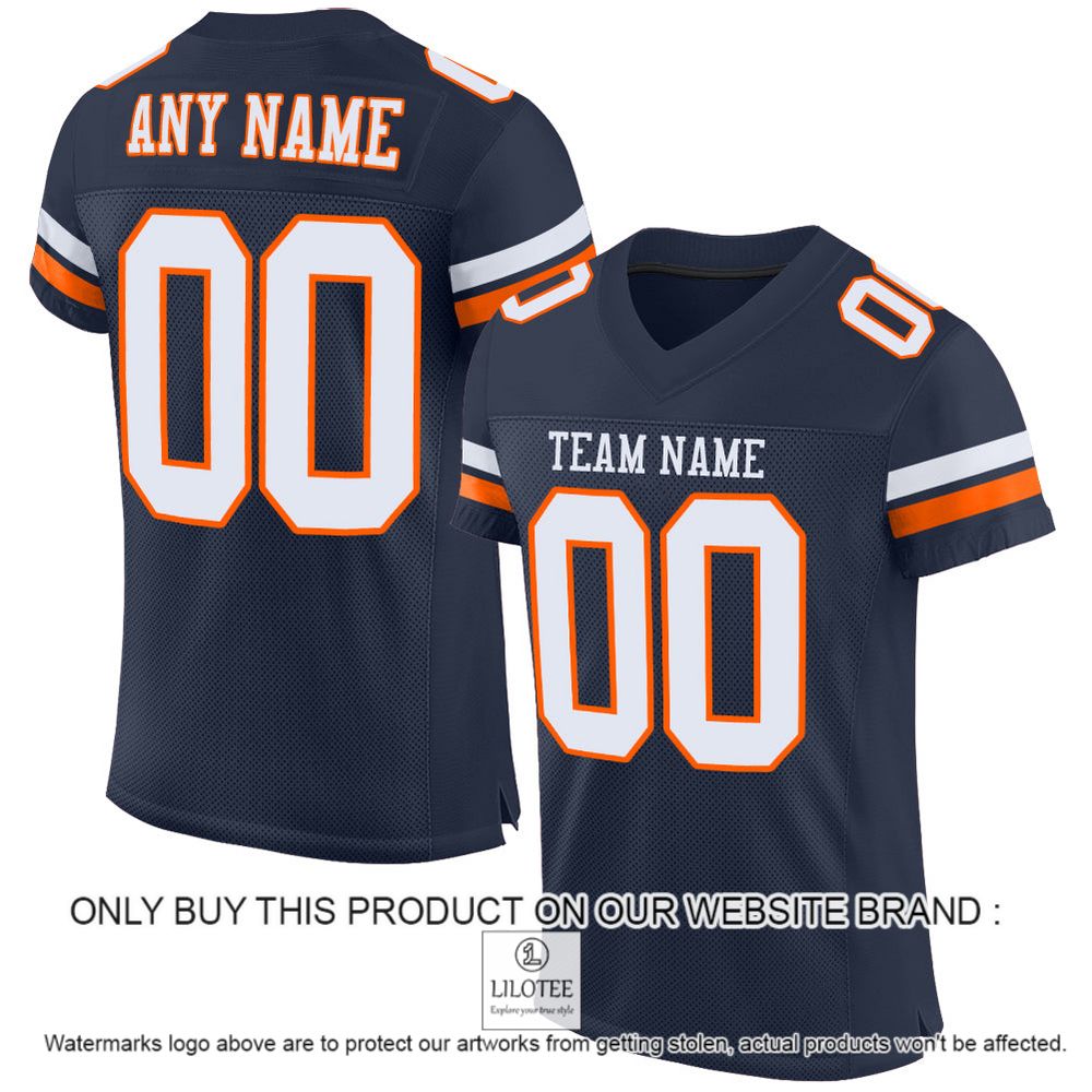 Navy White-Orange Color Mesh Authentic Personalized Football Jersey - LIMITED EDITION 10