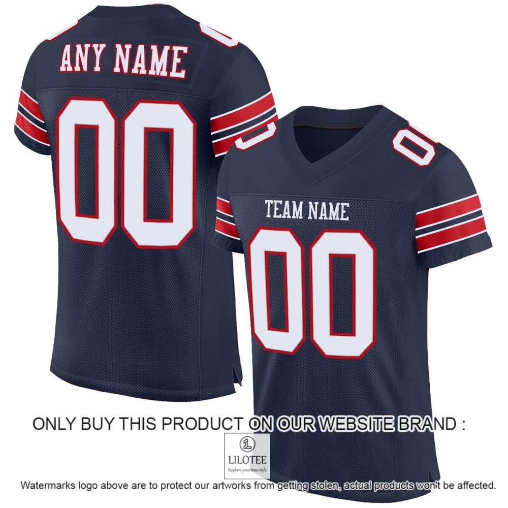 Navy White-Red Color Mesh Authentic Personalized Football Jersey - LIMITED EDITION 10