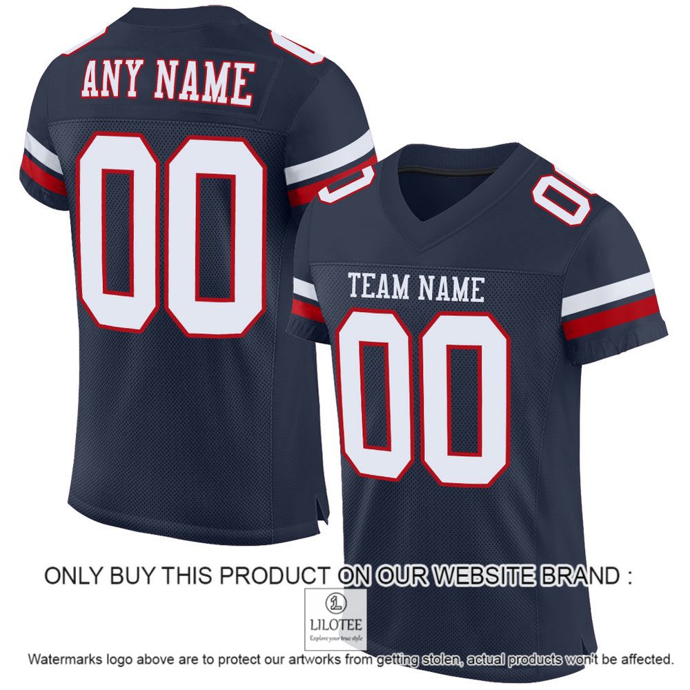 Navy White-Red Mesh Authentic Personalized Football Jersey - LIMITED EDITION 11