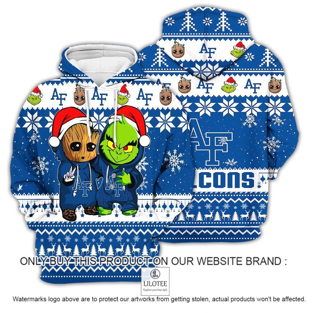 NCAA Air Force Falcons Baby Groot and Grinch Christmas 3D Hoodie - LIMITED EDITION 13