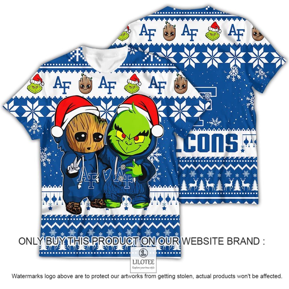 NCAA Air Force Falcons Baby Groot and Grinch Christmas 3D Shirt - LIMITED EDITION 12