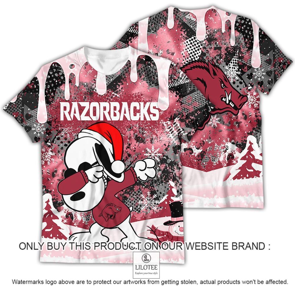 NCAA Arkansas Razorbacks Snoopy Dabbing The Peanuts Christmas 3D Shirt - LIMITED EDITION 13