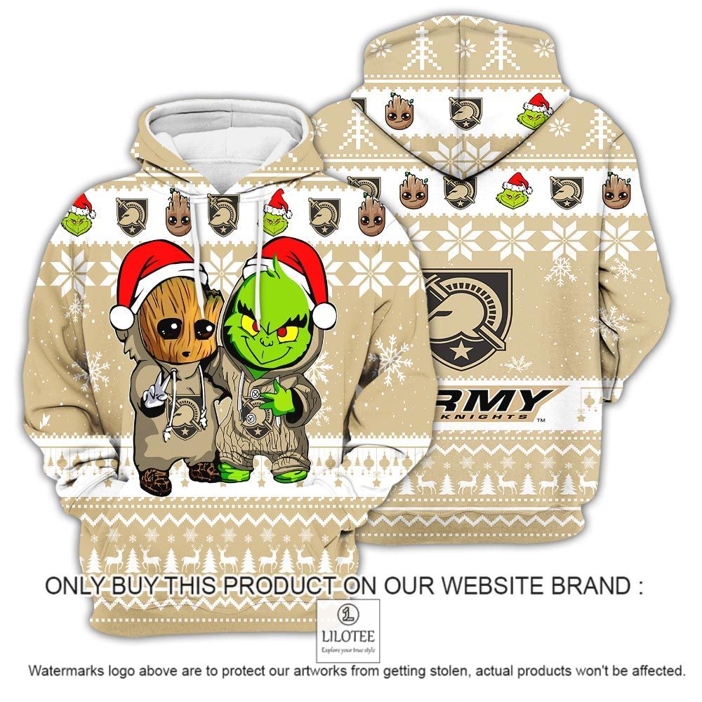 NCAA Army Black Knights Baby Groot and Grinch Christmas 3D Hoodie - LIMITED EDITION 12