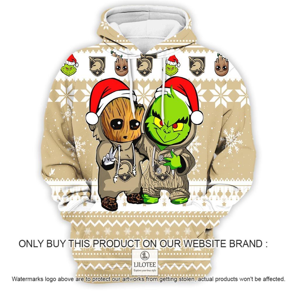Alternative view of NCAA Army Black Knights Baby Groot and Grinch Christmas 3D Hoodie - LIMITED EDITION