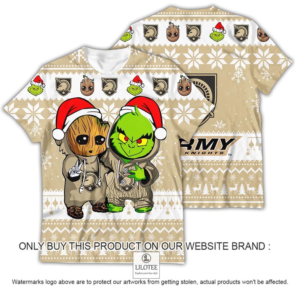 NCAA Army Black Knights Baby Groot and Grinch Christmas 3D Shirt - LIMITED EDITION 12