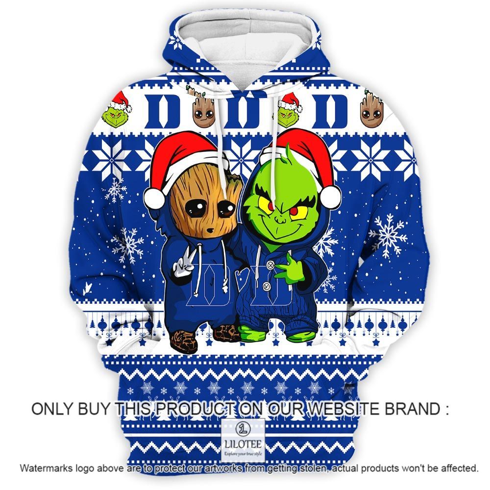 Alternative view of NCAA Duke Blue Devils Baby Groot and Grinch Christmas 3D Hoodie - LIMITED EDITION