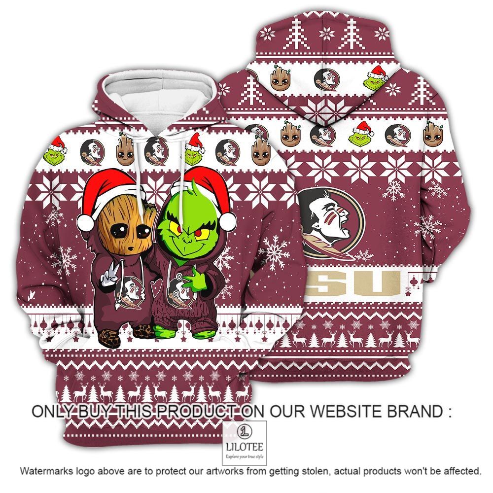 NCAA Florida State Seminoles Baby Groot and Grinch Christmas 3D Hoodie - LIMITED EDITION 12