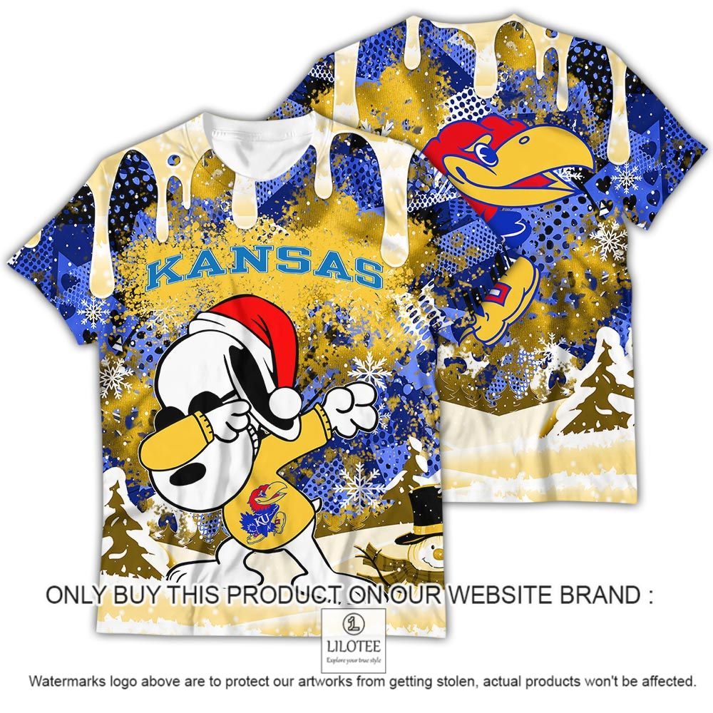 NCAA Kansas Jayhawks Snoopy Dabbing The Peanuts Christmas 3D Shirt - LIMITED EDITION 13