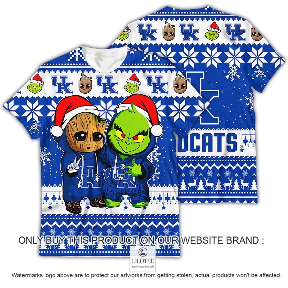 NCAA Kentucky Wildcats Baby Groot and Grinch Christmas 3D Shirt - LIMITED EDITION 13