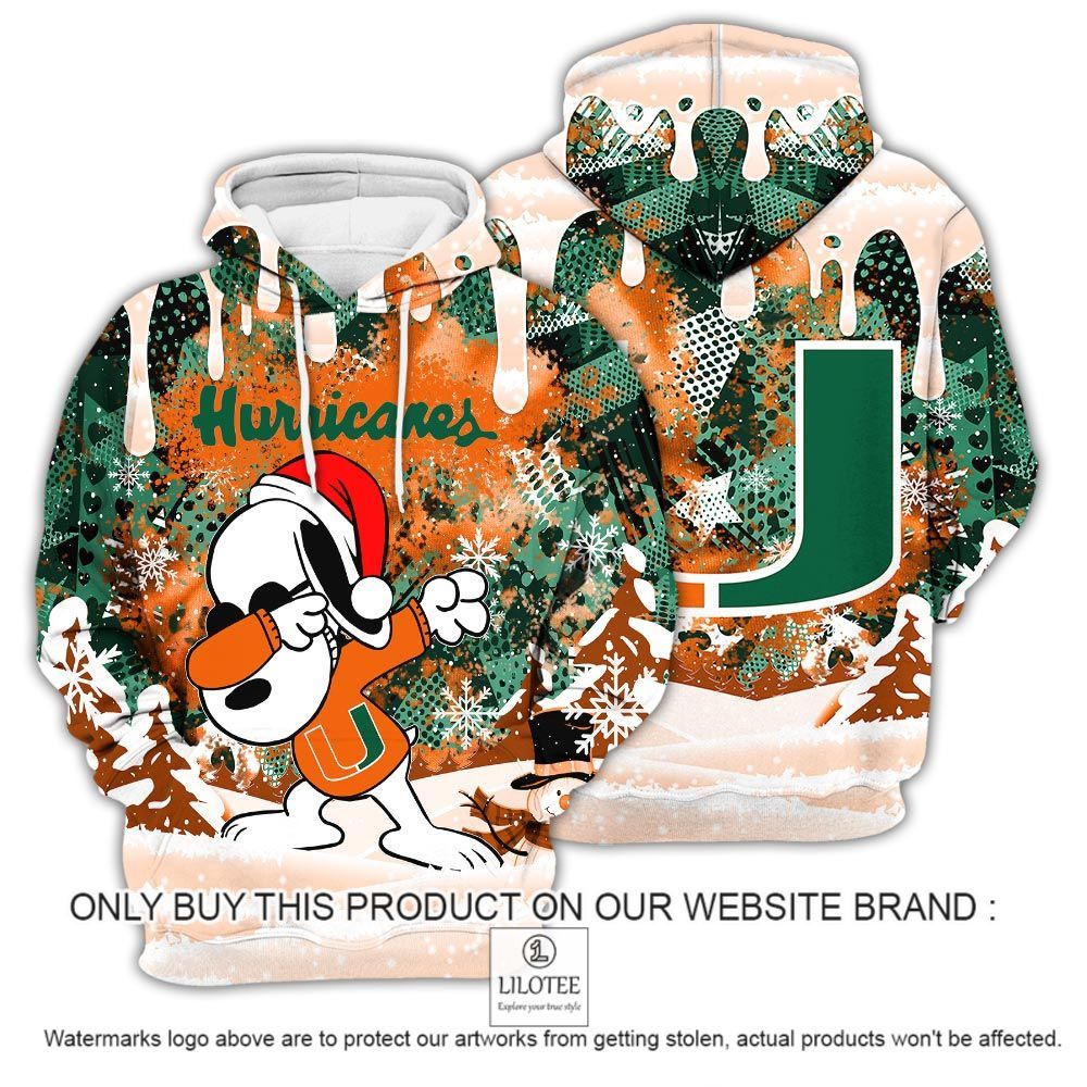 NCAA Miami Hurricanes Snoopy Dabbing The Peanuts Christmas 3D Hoodie - LIMITED EDITION 13