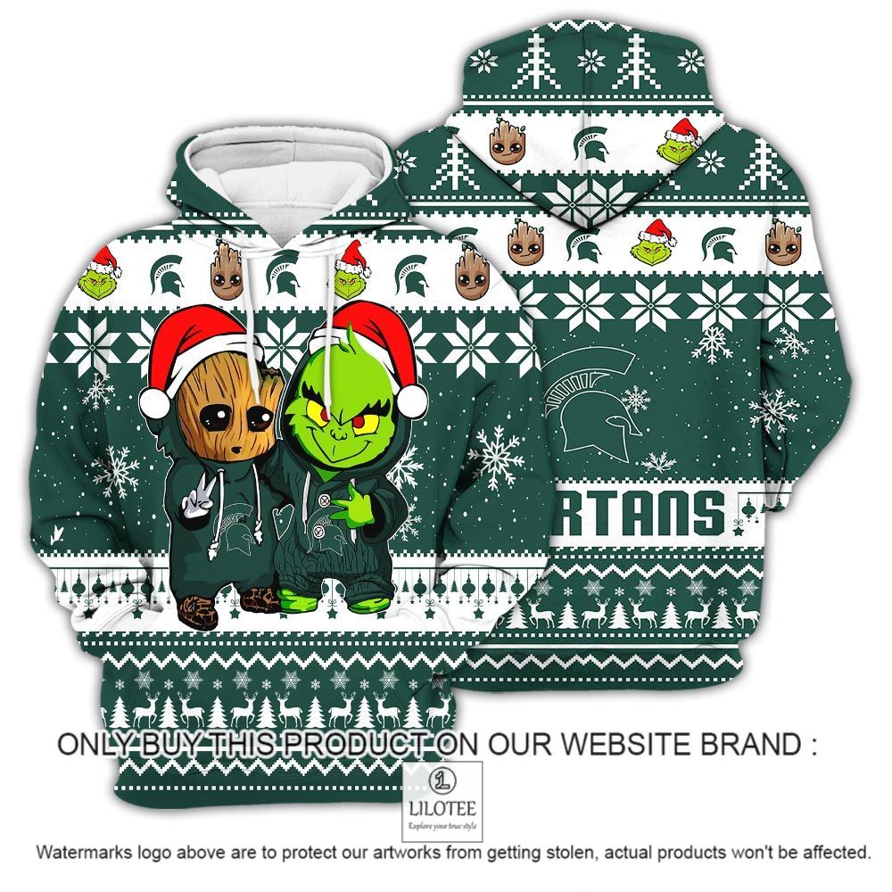 NCAA Michigan State Spartans Baby Groot and Grinch Christmas 3D Hoodie - LIMITED EDITION 13