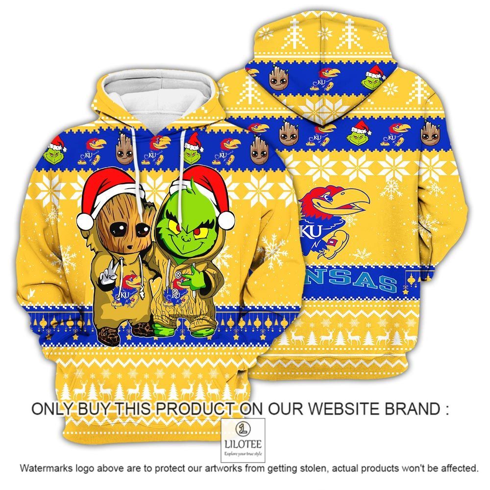 NCAA Kansas Jayhawks Baby Groot and Grinch Christmas 3D Hoodie - LIMITED EDITION 12
