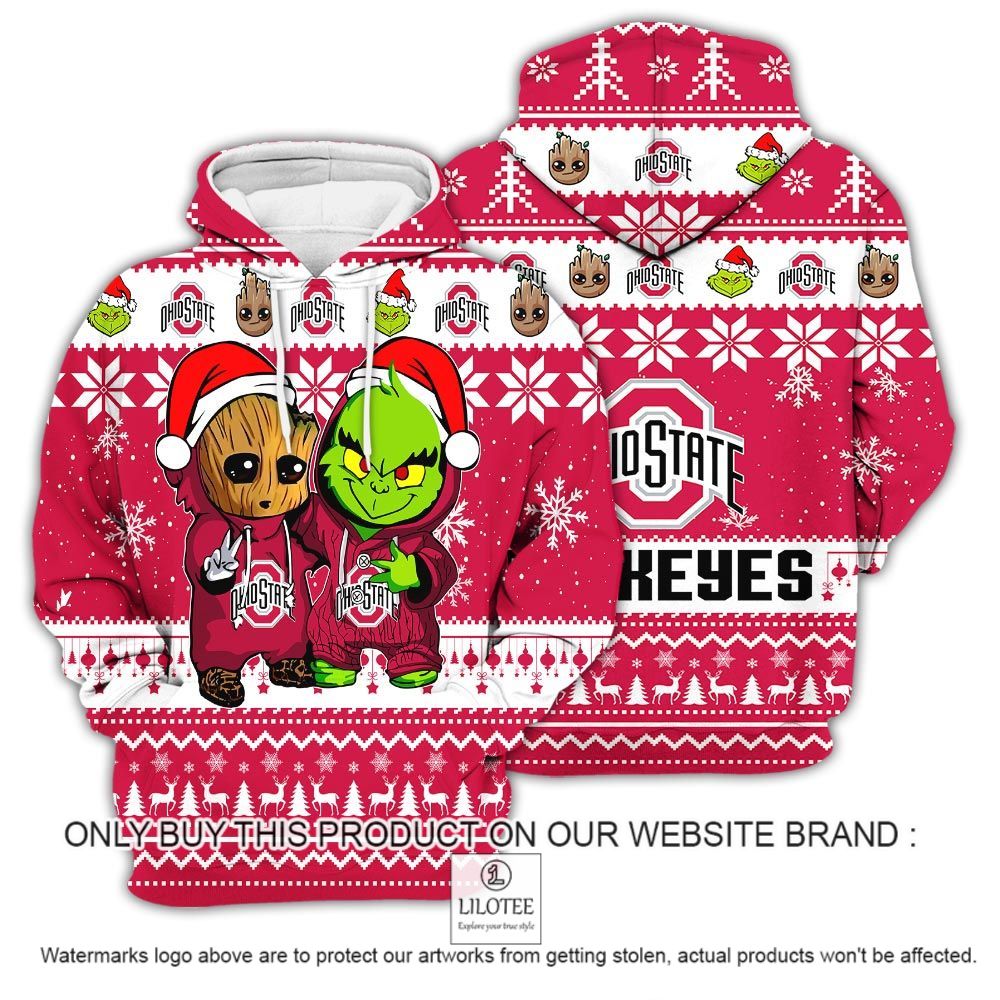 NCAA Ohio State Buckeyes Baby Groot and Grinch Christmas 3D Hoodie - LIMITED EDITION 12
