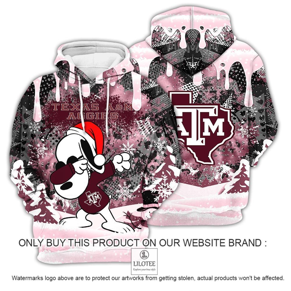 NCAA Texas A&M Aggies Snoopy Dabbing The Peanuts Christmas 3D Hoodie - LIMITED EDITION 12