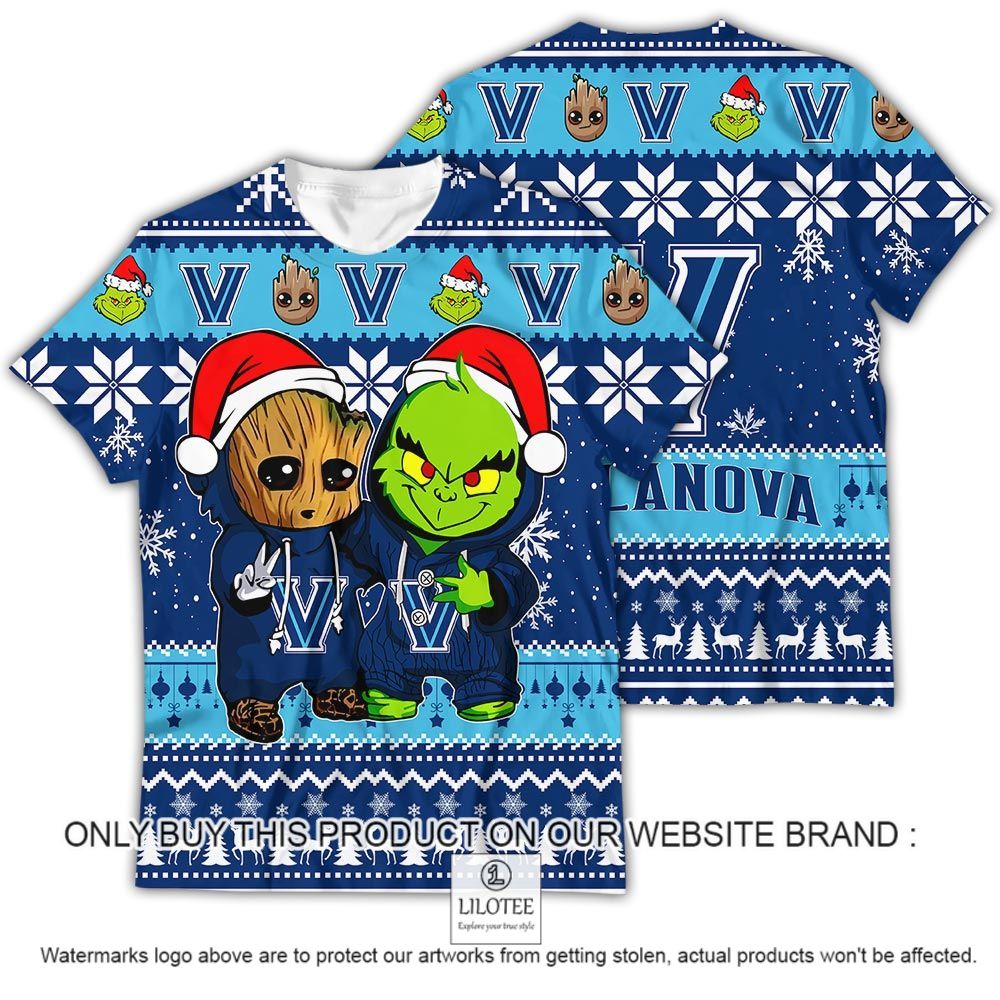 NCAA Villanova Wildcats Baby Groot and Grinch Christmas 3D Shirt - LIMITED EDITION 12