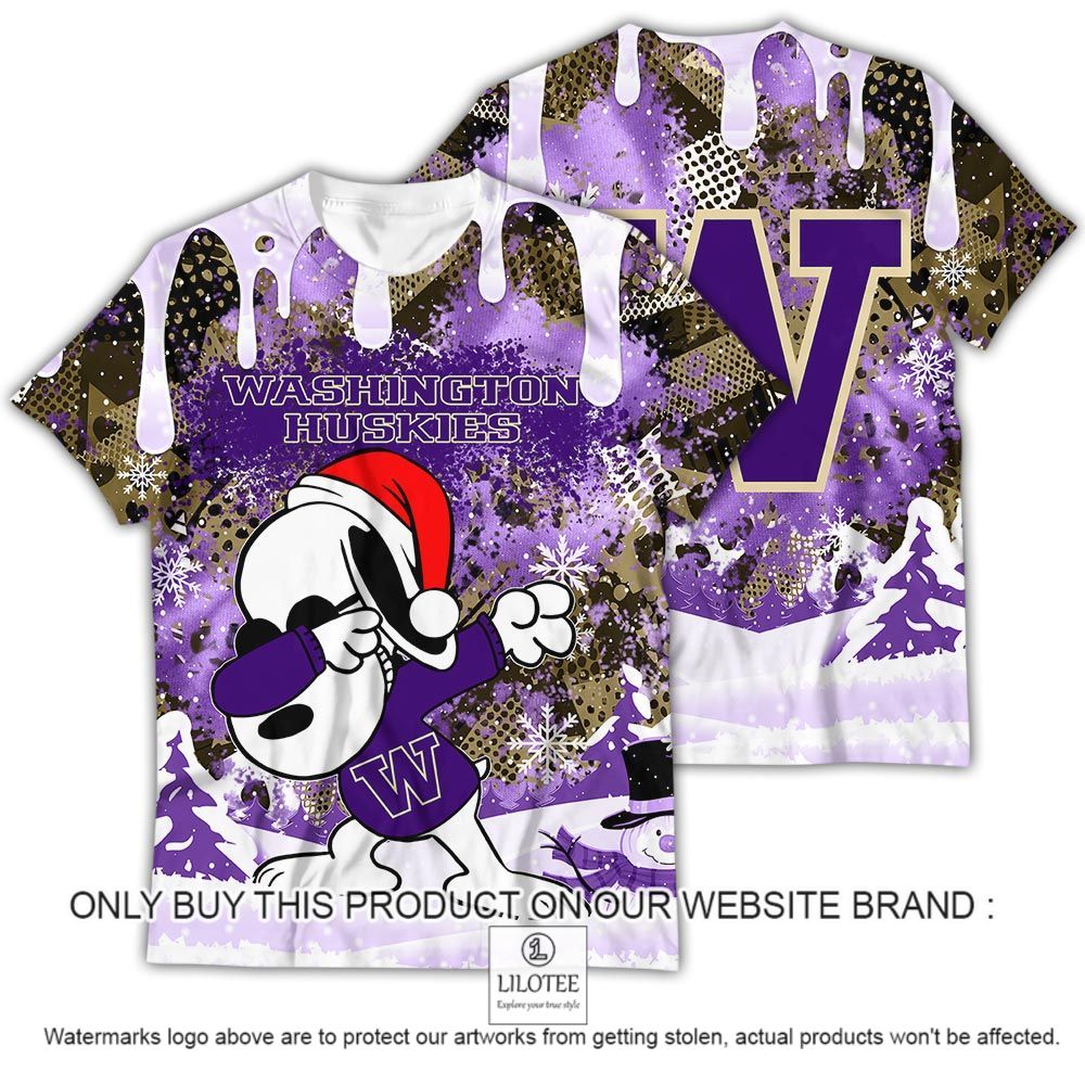 NCAA Washington Huskies Snoopy Dabbing The Peanuts Christmas 3D Shirt - LIMITED EDITION 12