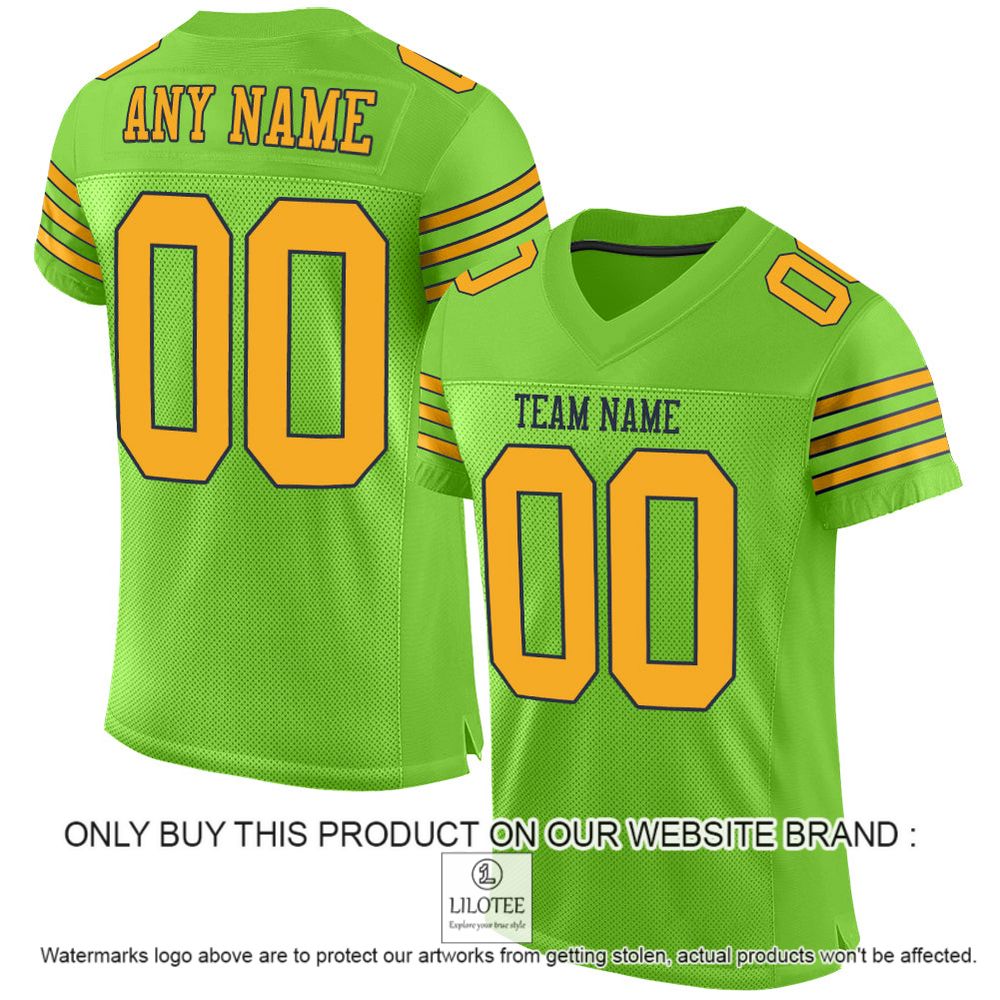 Neon Green Gold-Navy Mesh Authentic Personalized Football Jersey - LIMITED EDITION 10