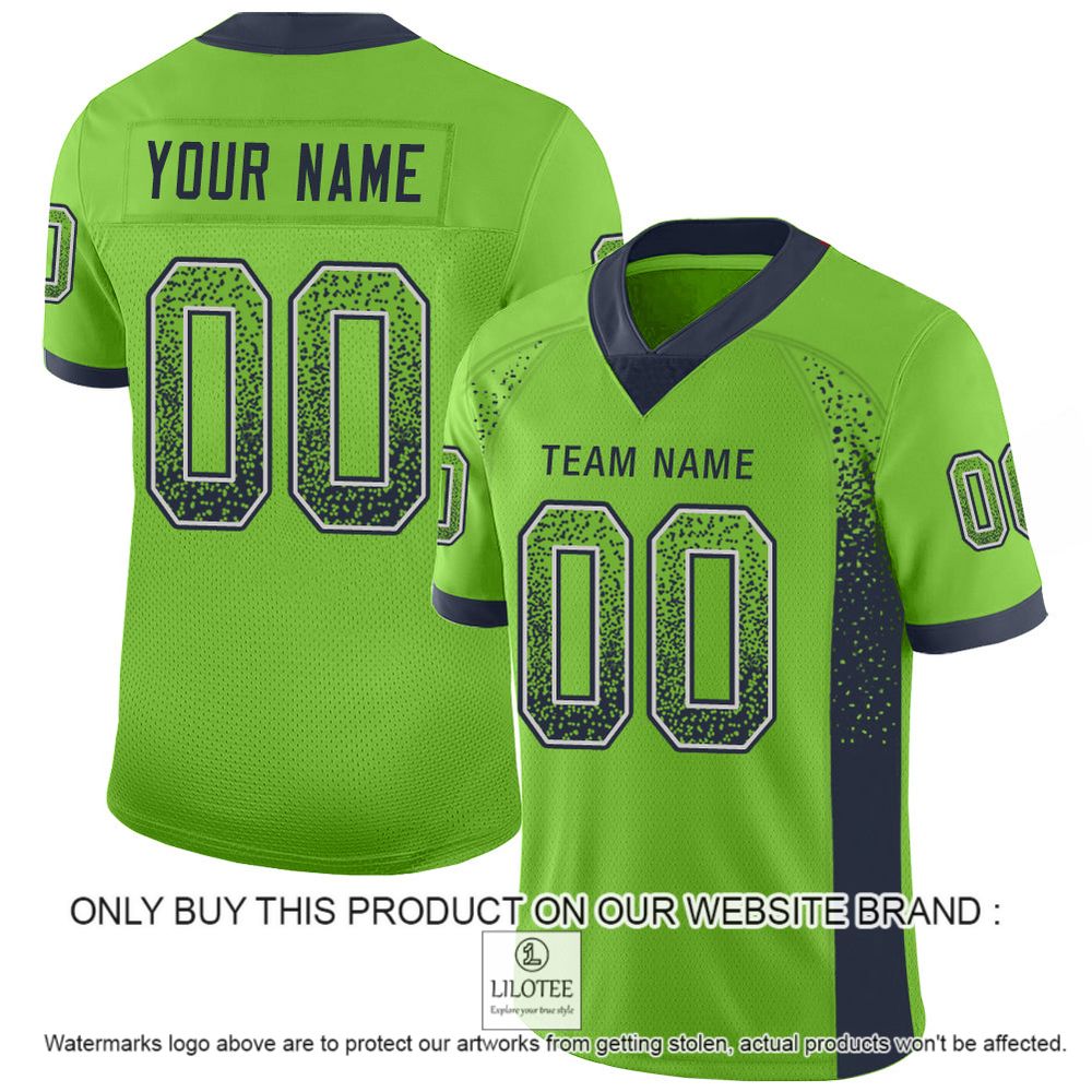 Neon Green Navy-Gray Mesh Drift Fashion Personalized Football Jersey - LIMITED EDITION 10