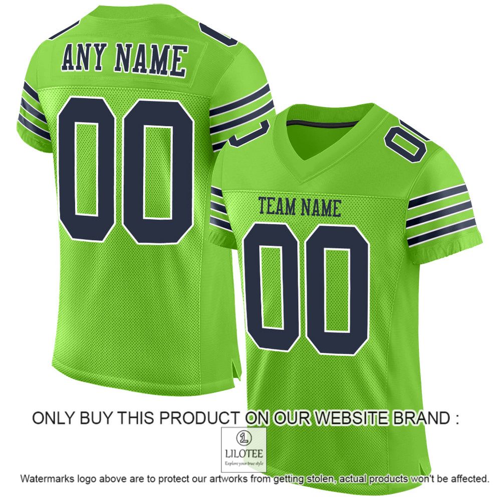 Neon Green Navy-White Color Mesh Authentic Personalized Football Jersey - LIMITED EDITION 11