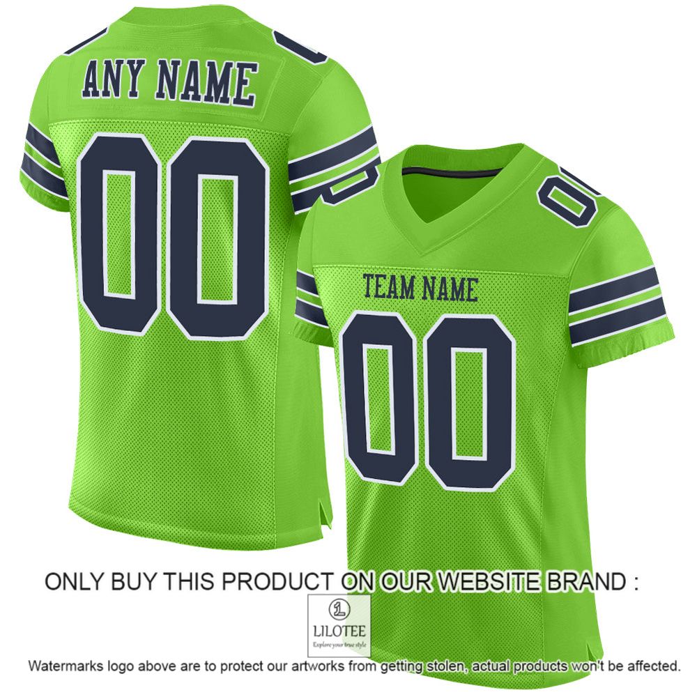 Neon Green Navy-White Mesh Authentic Personalized Football Jersey - LIMITED EDITION 10