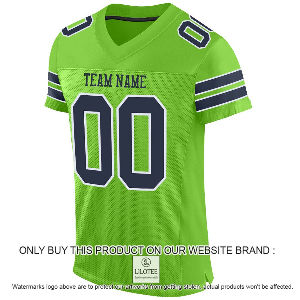 Alternative view of Neon Green Navy-White Mesh Authentic Personalized Football Jersey - LIMITED EDITION