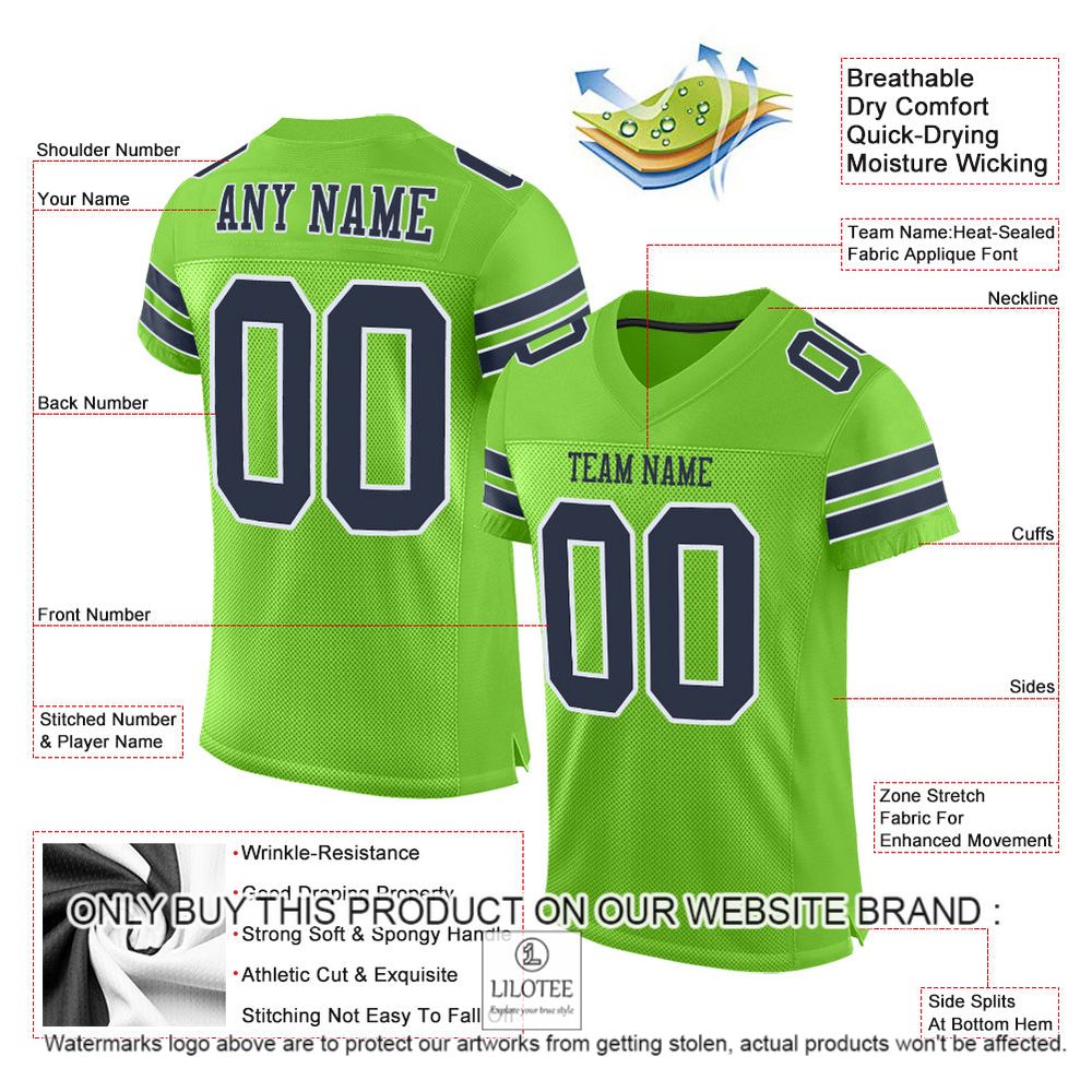 Neon Green Navy-White Mesh Authentic Personalized Football Jersey - LIMITED EDITION 4 Neon Green Navy-White Mesh Authentic Personalized Football Jersey - LIMITED EDITION - Image 4