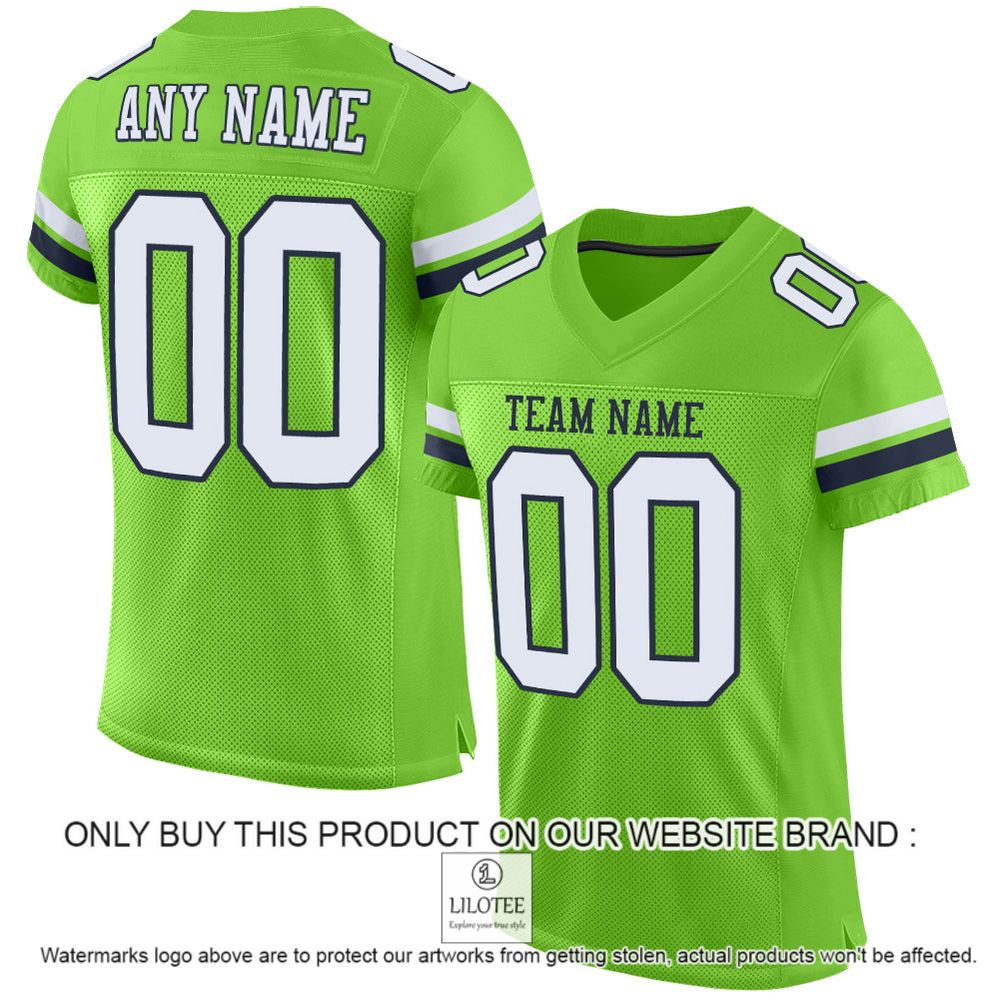 Neon Green White-Navy Mesh Authentic Personalized Football Jersey - LIMITED EDITION 10