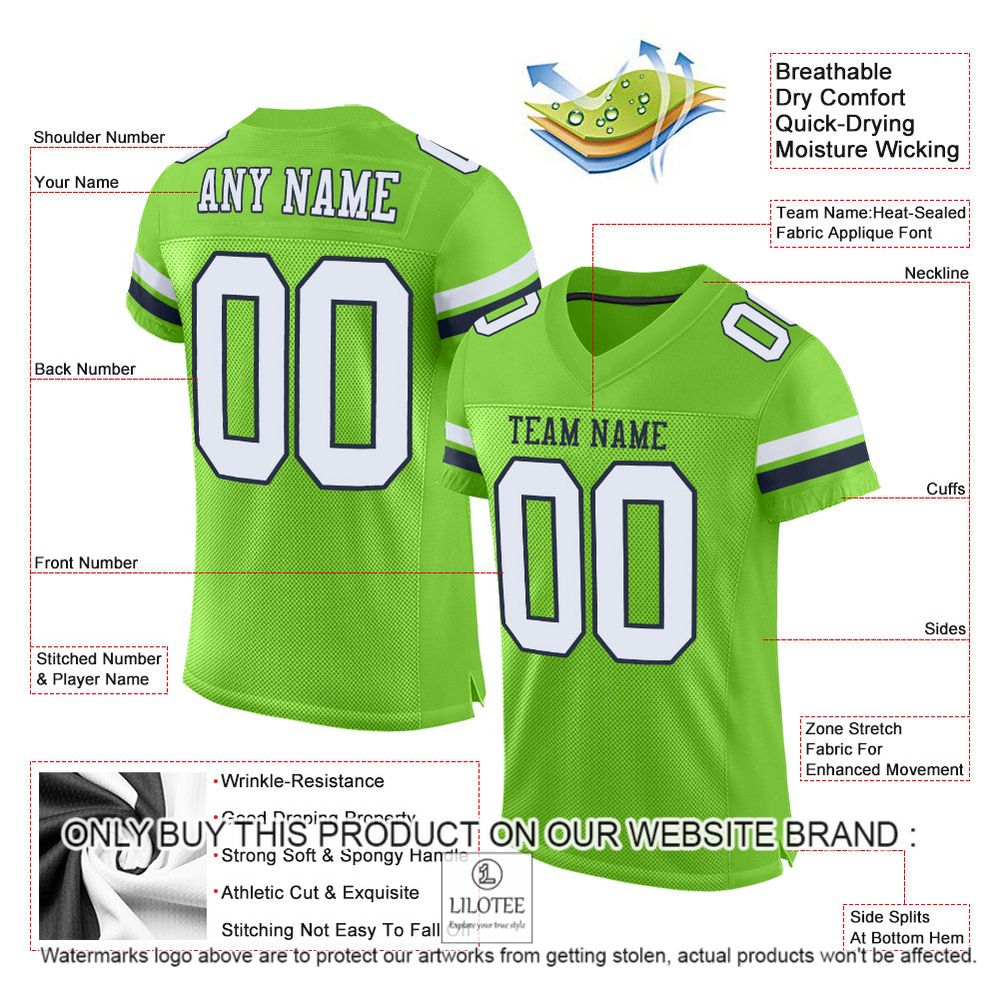 Neon Green White-Navy Mesh Authentic Personalized Football Jersey - LIMITED EDITION 4 Neon Green White-Navy Mesh Authentic Personalized Football Jersey - LIMITED EDITION - Image 4