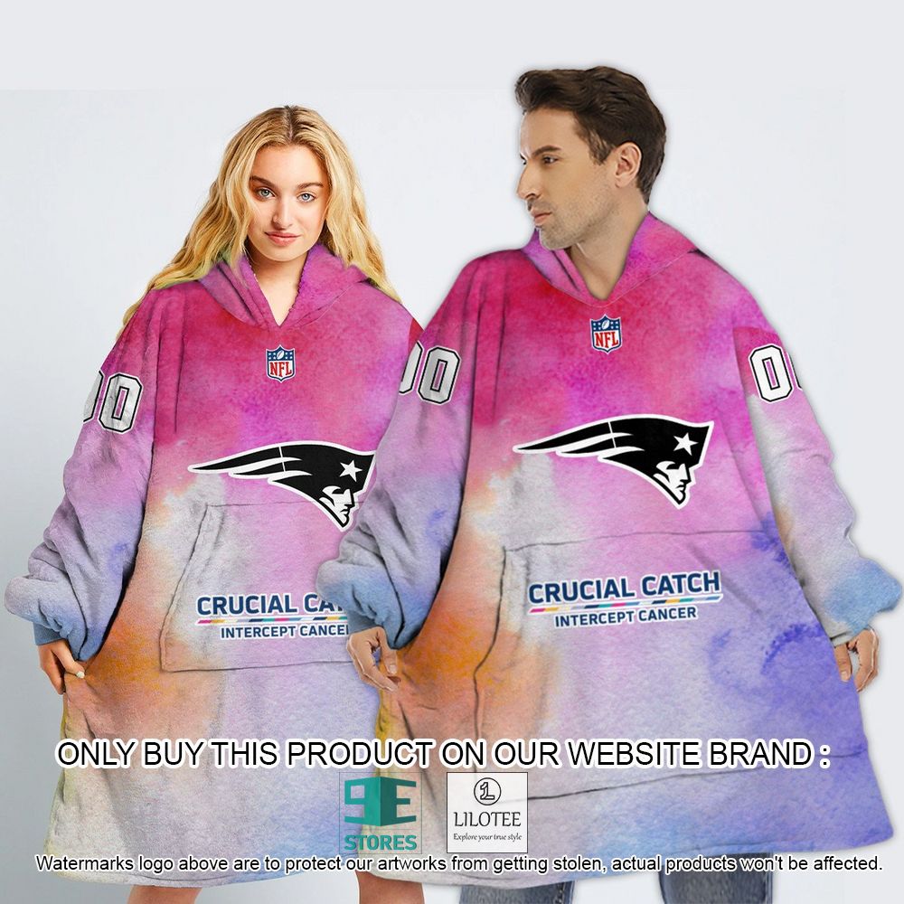 New England Patriots Crucial Catch Intercept Cancer Personalized Oodie Blanket Hoodie - LIMITED EDITION 13