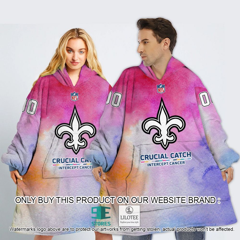 New Orleans Saints Crucial Catch Intercept Cancer Personalized Oodie Blanket Hoodie - LIMITED EDITION 13