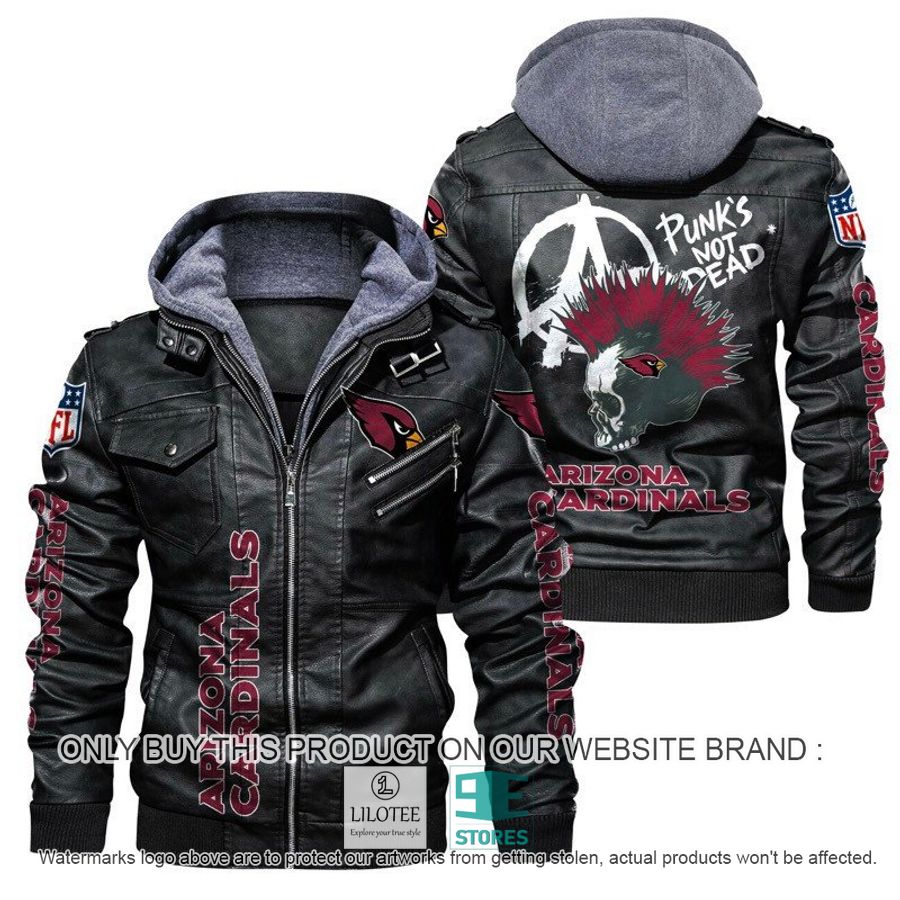 NFL Arizona Cardinals Punk's Not Dead Skull Leather Jacket - LIMITED EDITION 4