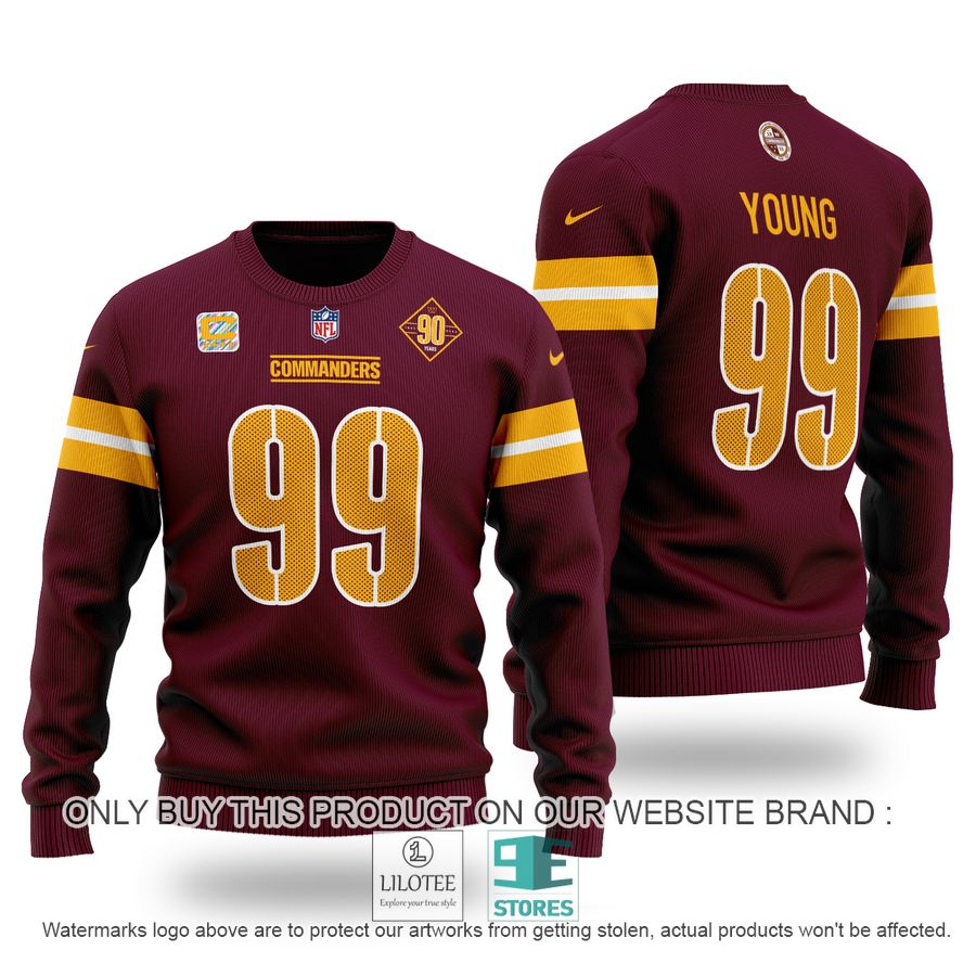 NFL Chase Young 99 Washington Commanders dark red Sweater - LIMITED EDITION 8