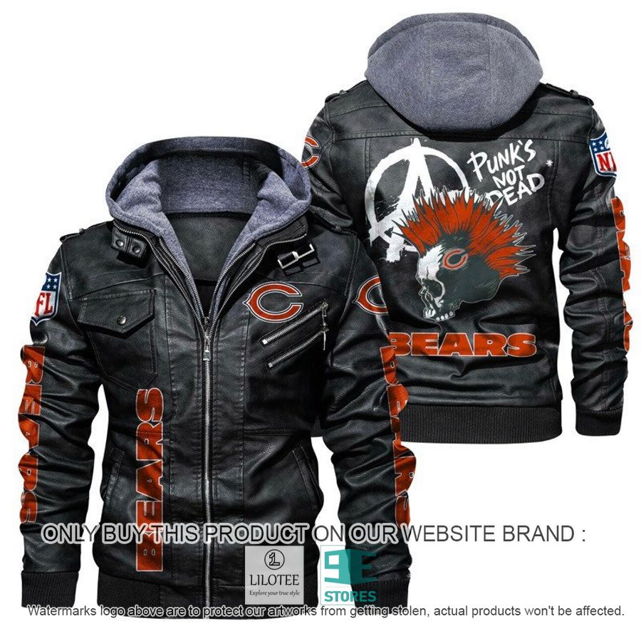 NFL Chicago Bears Punk's Not Dead Skull Leather Jacket - LIMITED EDITION 5