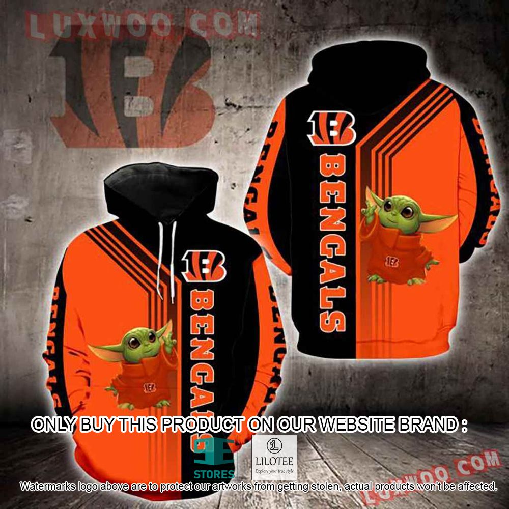 NFL Cincinnati Bengals Baby Yoda Orange Black 3D Hoodie - LIMITED EDITION 11