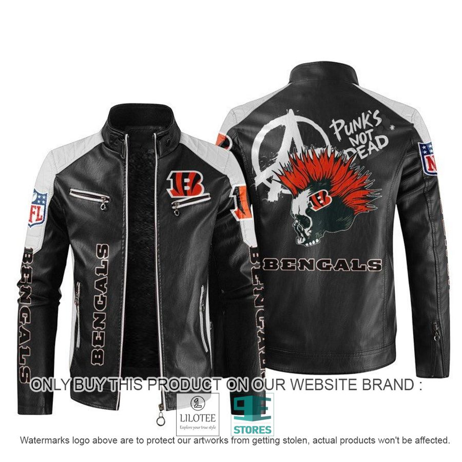 NFL Cincinnati Bengals Punk's Not Dead Skull Block Leather Jacket - LIMITED EDITION 11