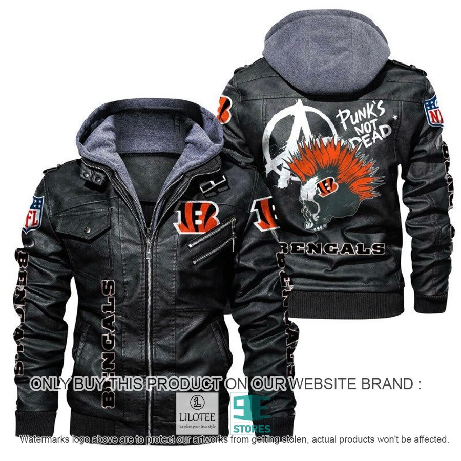NFL Cincinnati Bengals Punk's Not Dead Skull Leather Jacket - LIMITED EDITION 5