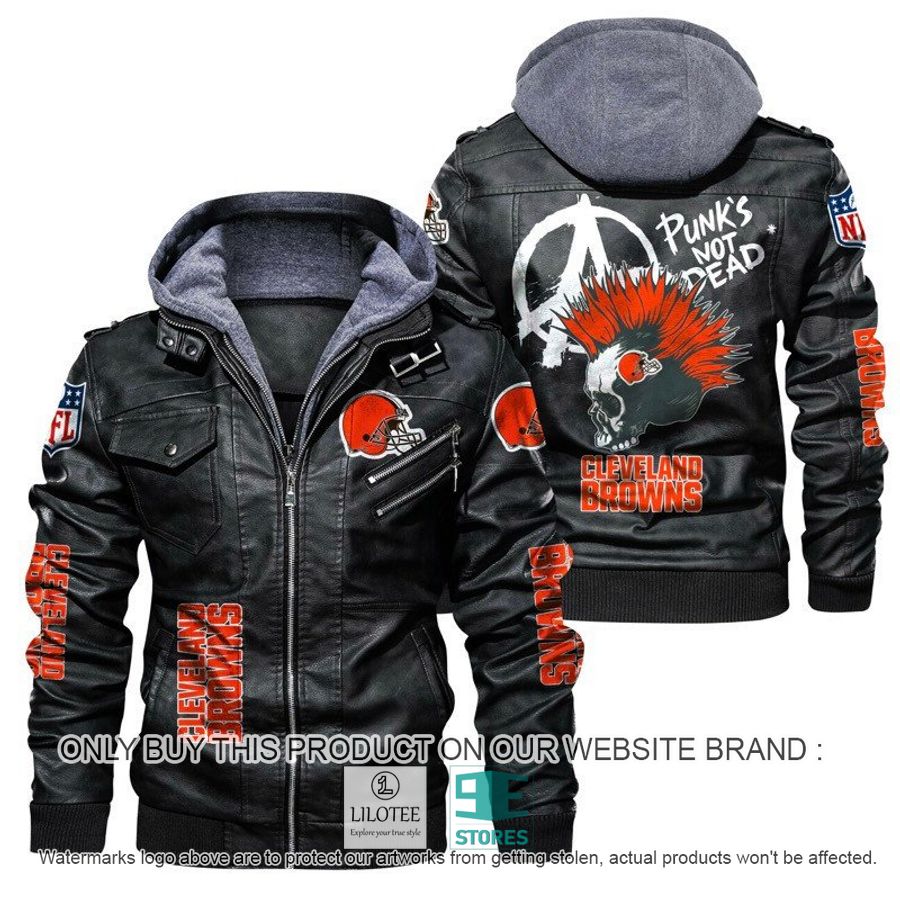 NFL Cleveland Browns Punk's Not Dead Skull Leather Jacket - LIMITED EDITION 5