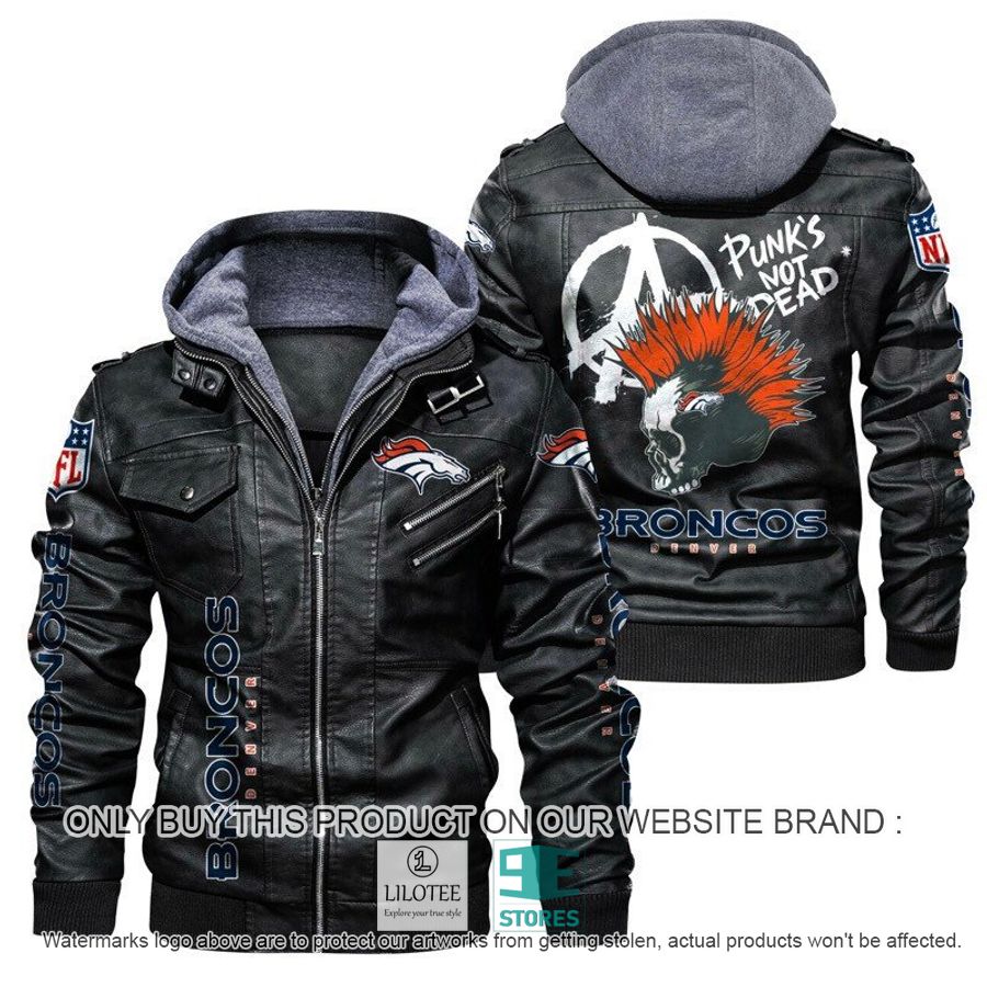 NFL Denver Broncos Punk's Not Dead Skull Leather Jacket - LIMITED EDITION 4
