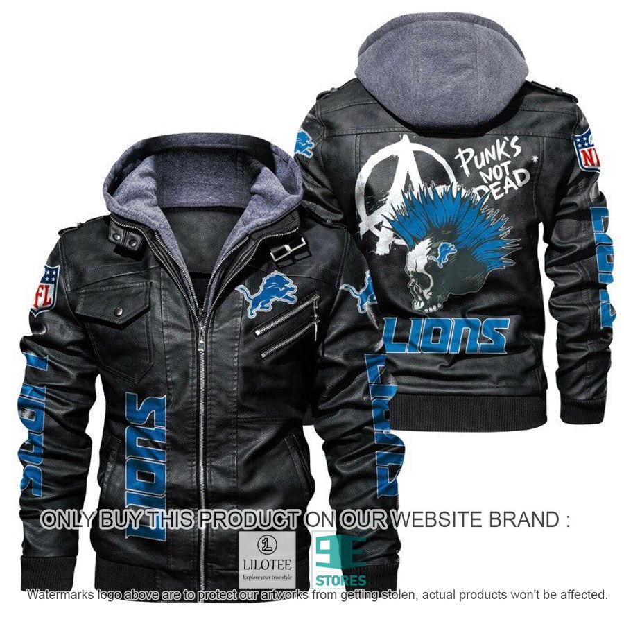 NFL Detroit Lions Punk's Not Dead Skull Leather Jacket - LIMITED EDITION 5