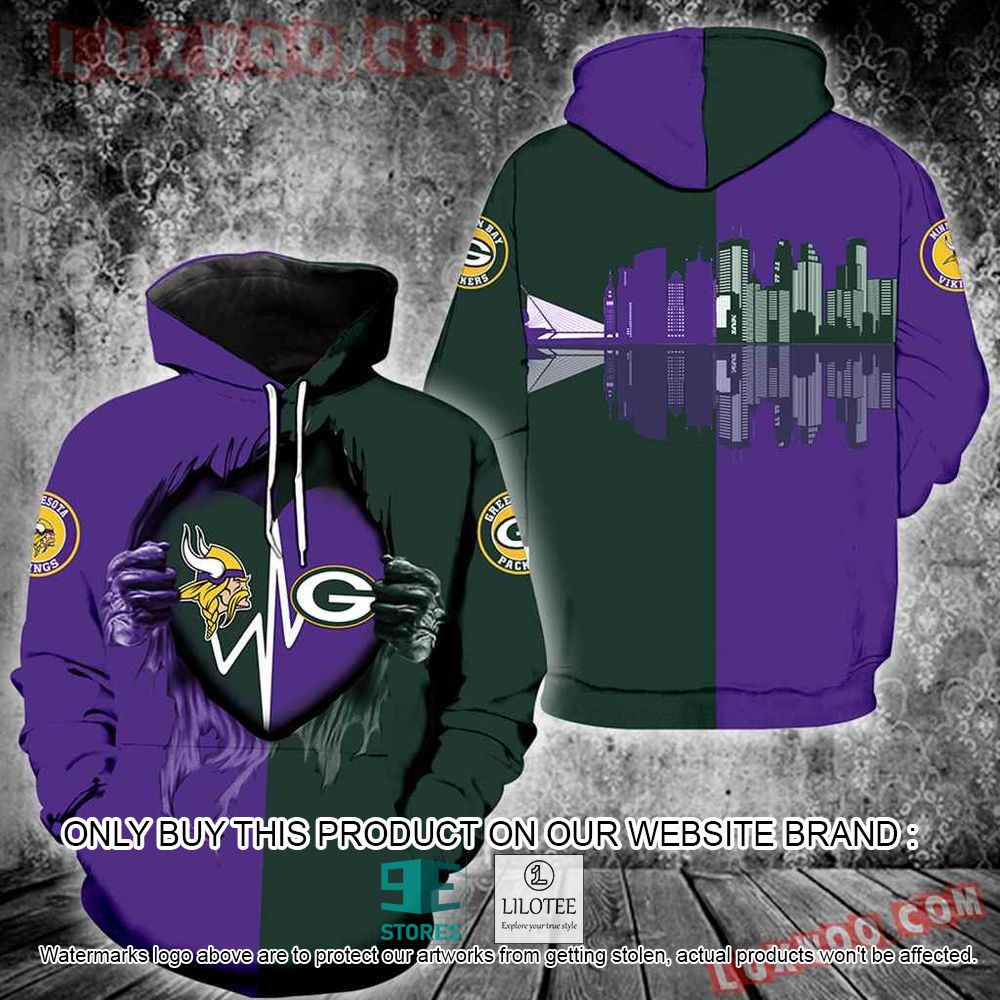 NFL Green Bay Packers And Minnesota Vikings Green Purple 3D Hoodie - LIMITED EDITION 11
