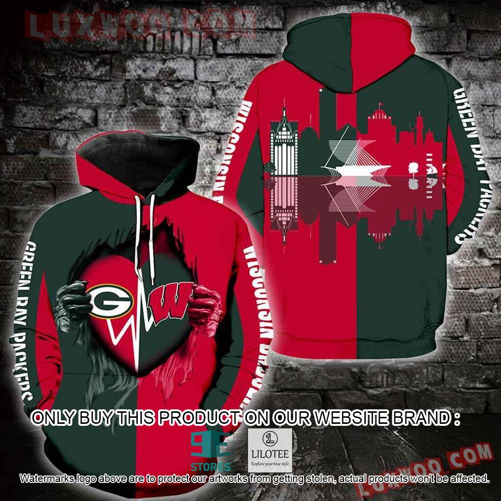 NFL Green Bay Packers and Wisconsin Badgers Green Red 3D Hoodie - LIMITED EDITION 11