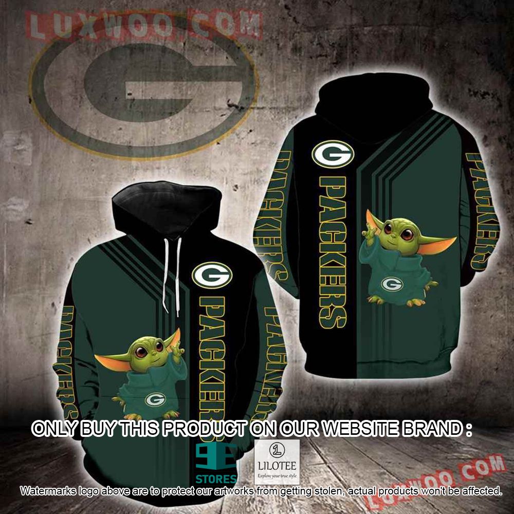 NFL Green Bay Packers Baby Yoda Green Black 3D Hoodie - LIMITED EDITION 10